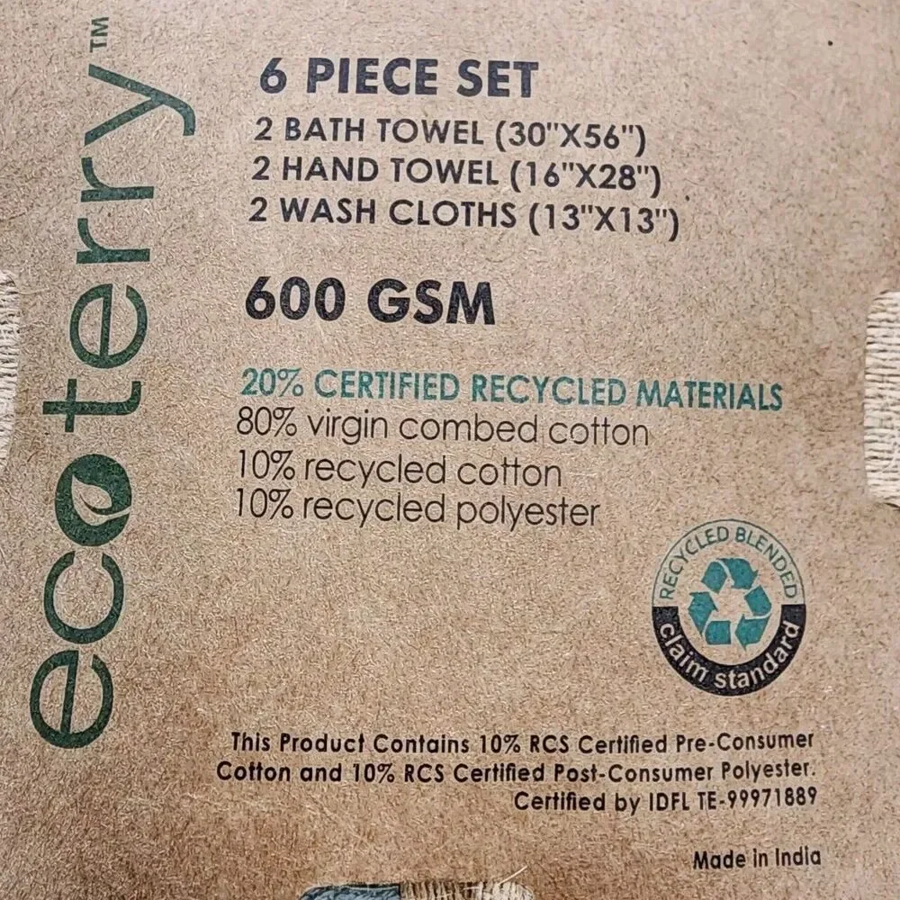 Ecoterry 6pc Dusty‎ Green Bath Towel Set 2 Bath 2 Hand 2 Washcloths